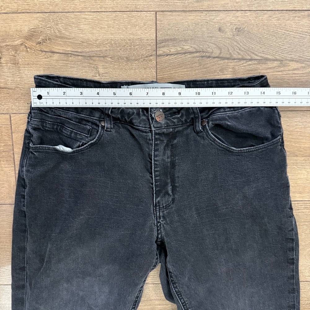 Barbell Jeans Mens 30 Black Slim Fit Black Denim Leather‎ Brand Patch Athletic - Picture 5 of 6